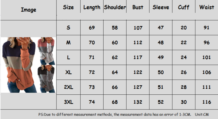 Autumn Winter Women Clothing Printing Color Contrast Patchwork Round Neck Long Sleeve Sweatshirt