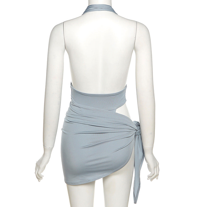 Summer Women Clothing Sexy V-neck Backless Bodysuit Hip Two-piece Skirt Outfit Women