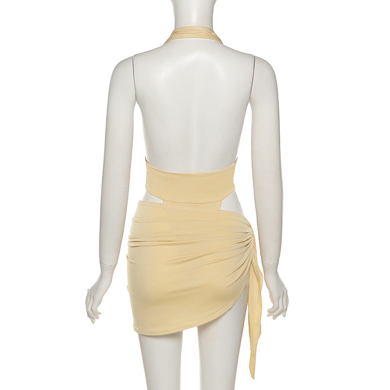 Summer Women Clothing Sexy V-neck Backless Bodysuit Hip Two-piece Skirt Outfit Women