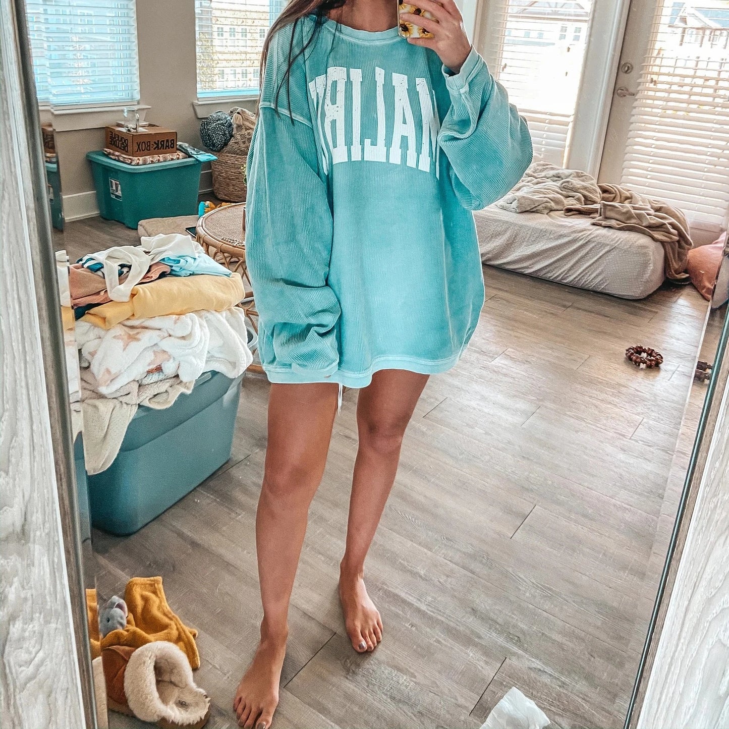 Women Loose Sunken Stripe Printed Blue Women Sweatshirt