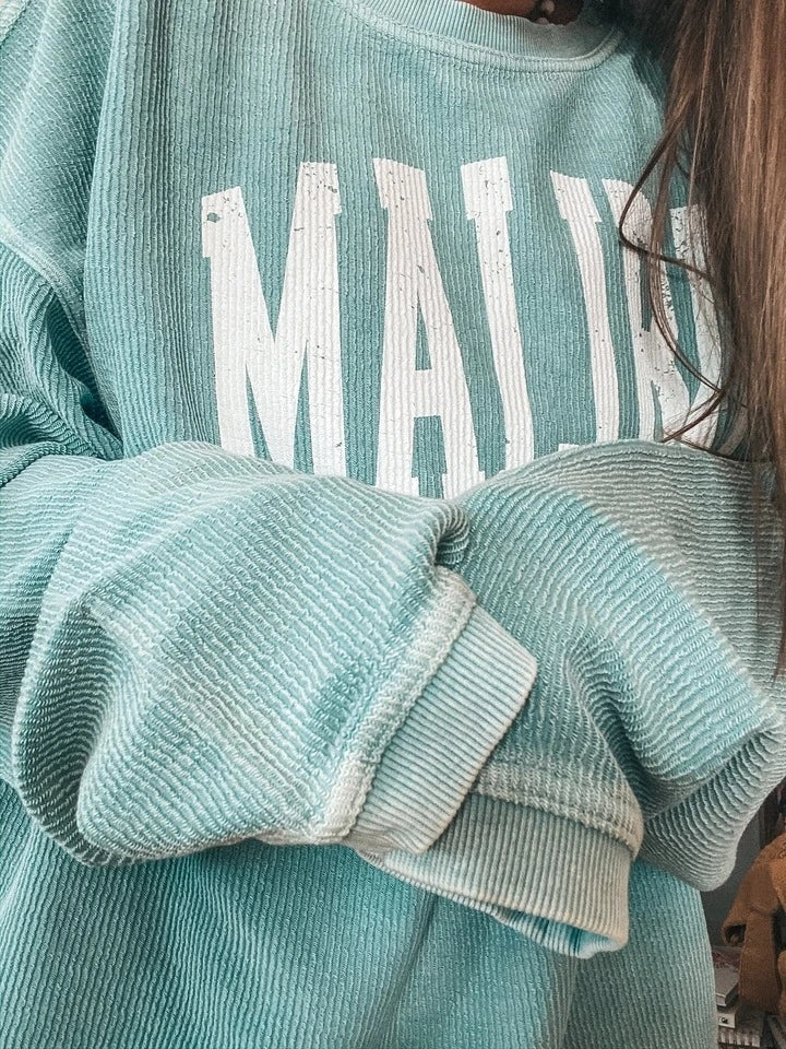 Women Loose Sunken Stripe Printed Blue Women Sweatshirt