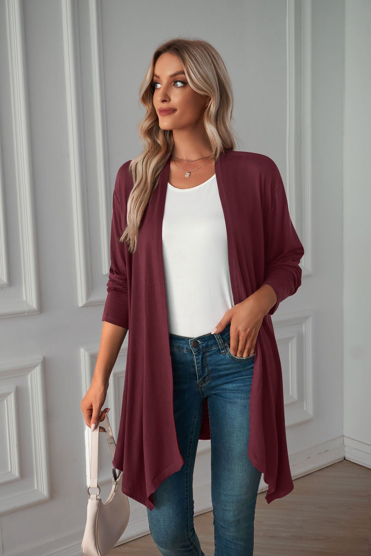 Women Clothing Autumn Solid Color Long Sleeve Long Women Cardigan