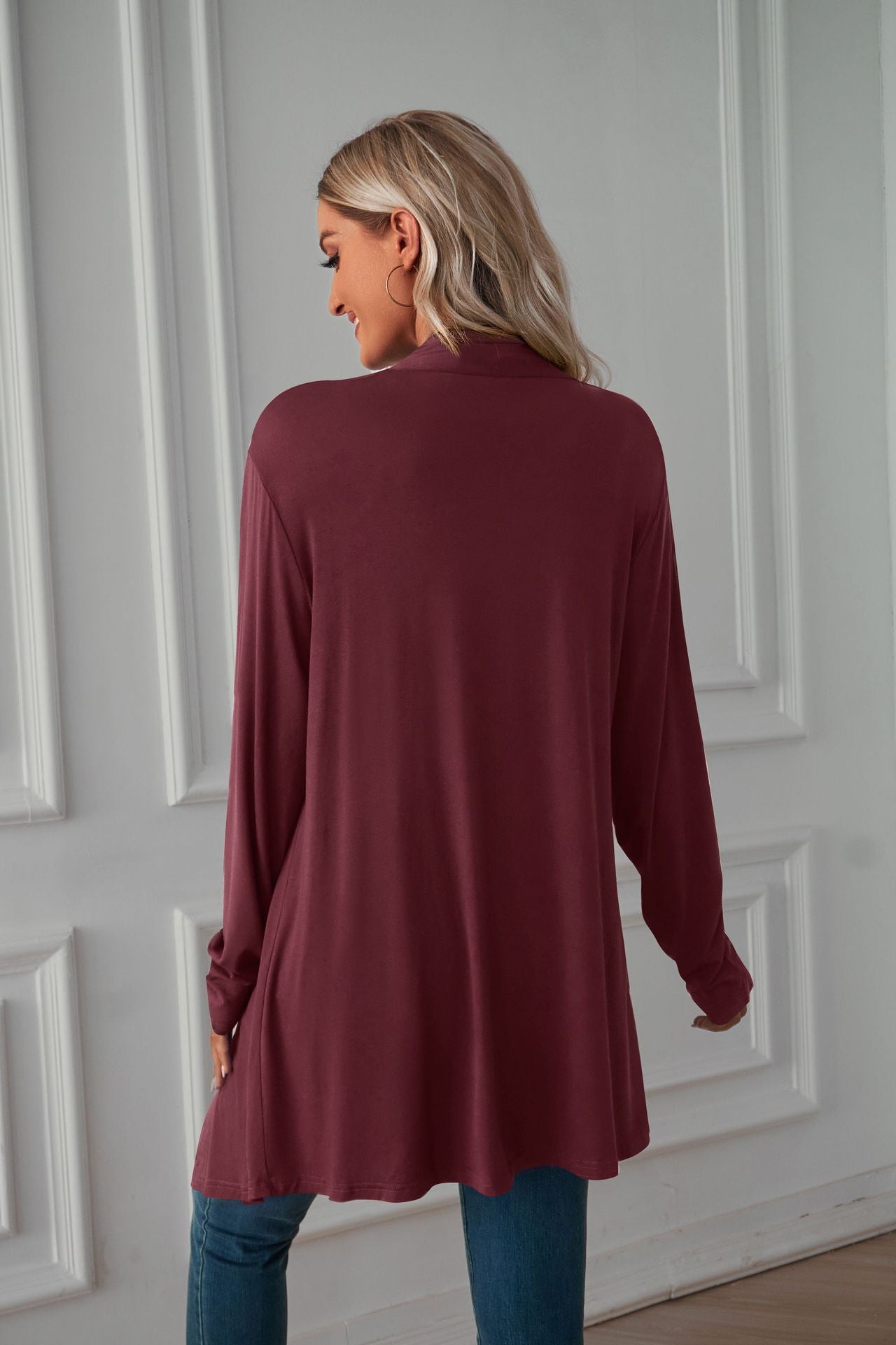 Women Clothing Autumn Solid Color Long Sleeve Long Women Cardigan