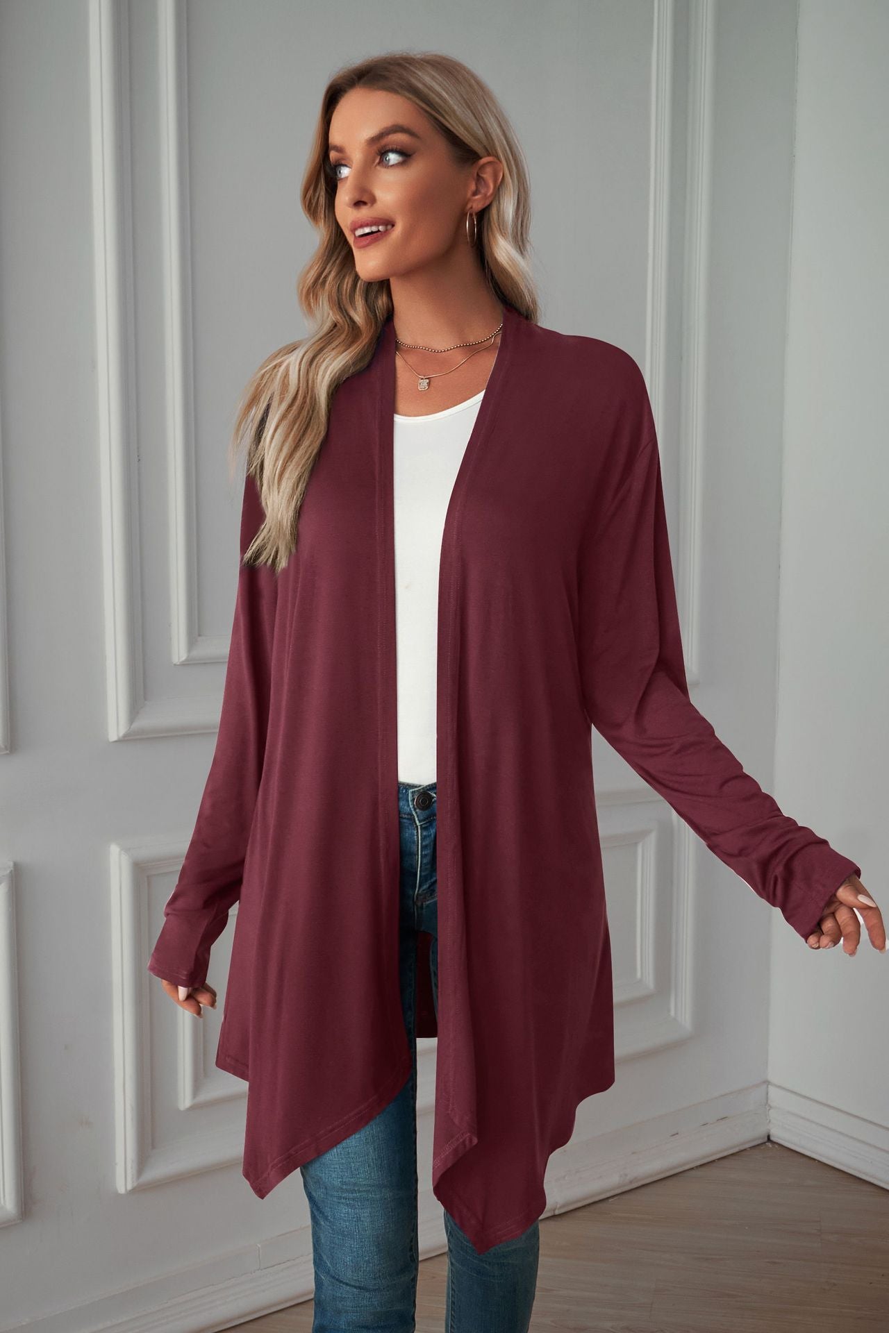 Women Clothing Autumn Solid Color Long Sleeve Long Women Cardigan
