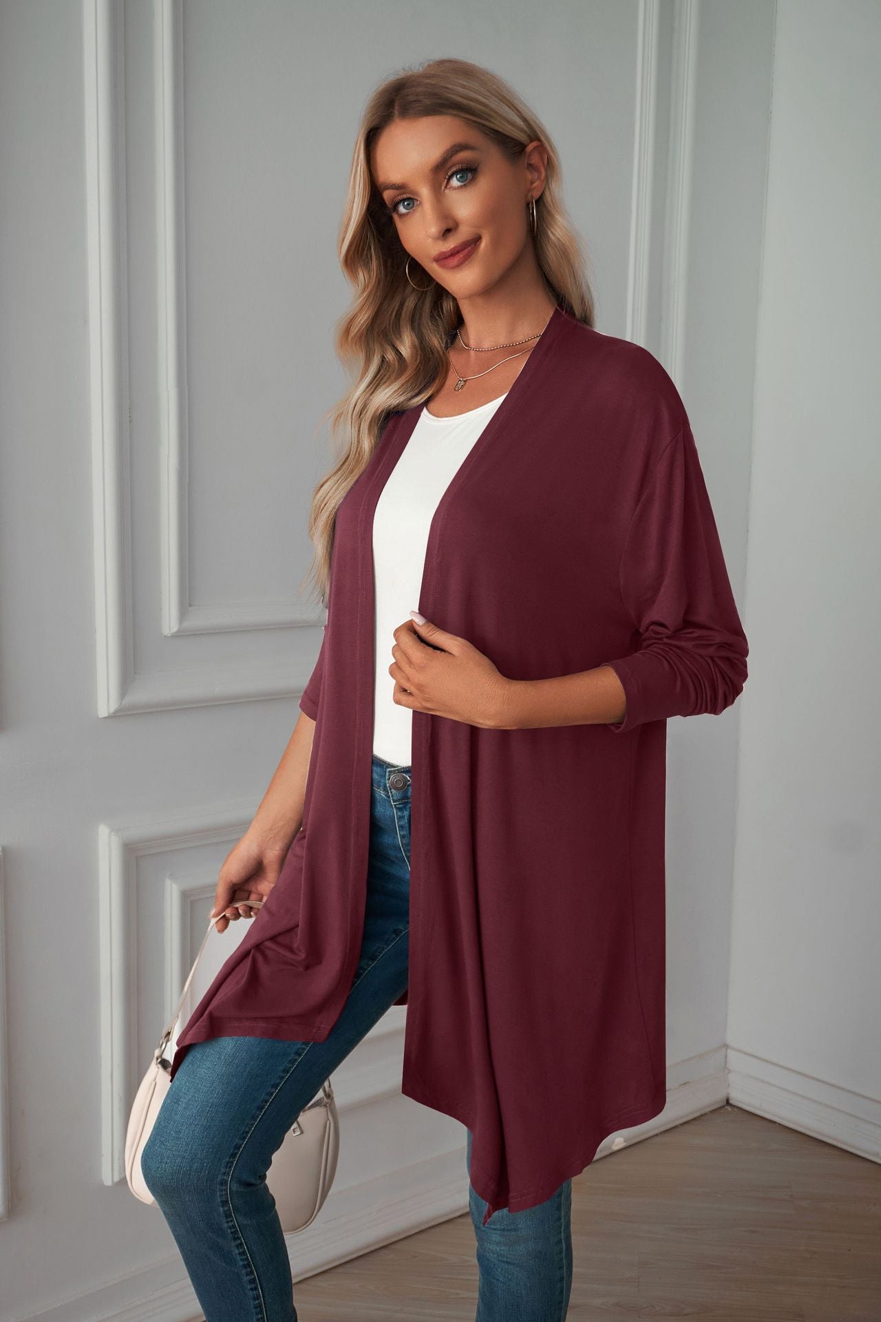 Women Clothing Autumn Solid Color Long Sleeve Long Women Cardigan