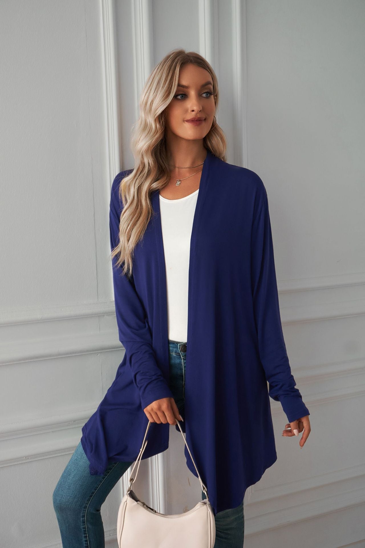 Women Clothing Autumn Solid Color Long Sleeve Long Women Cardigan