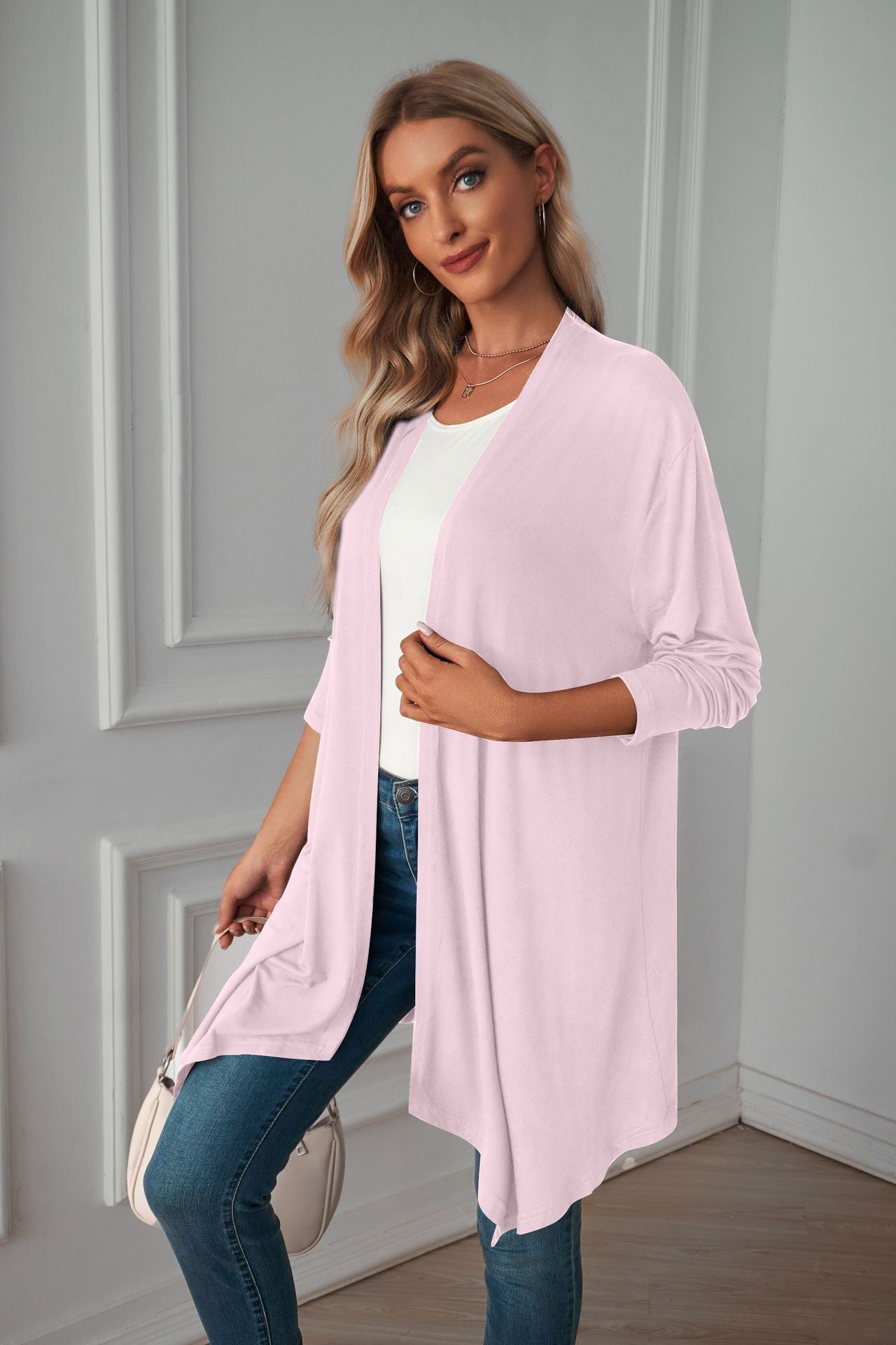 Women Clothing Autumn Solid Color Long Sleeve Long Women Cardigan