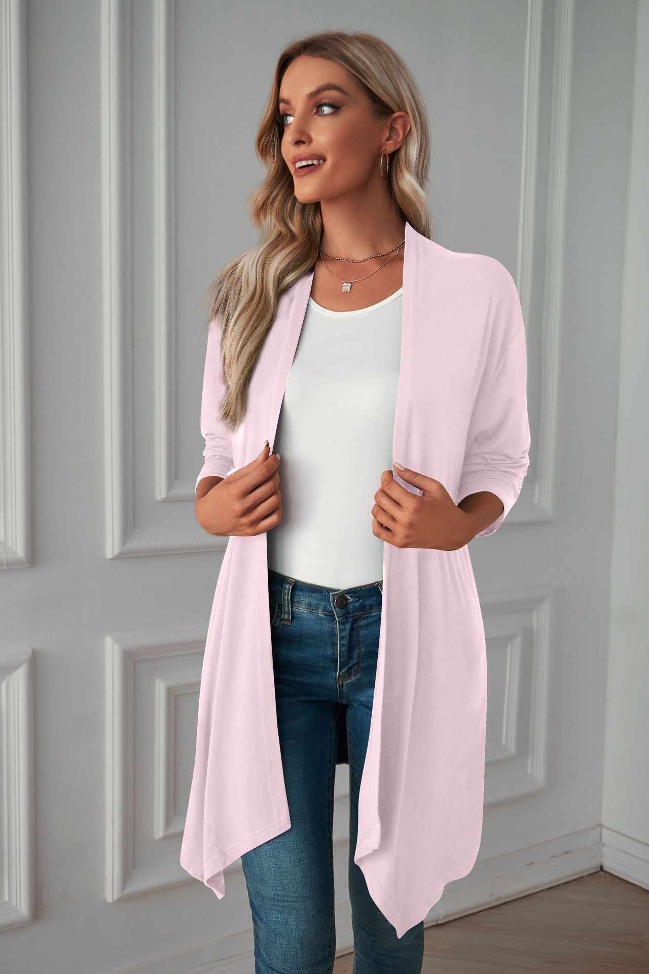 Women Clothing Autumn Solid Color Long Sleeve Long Women Cardigan