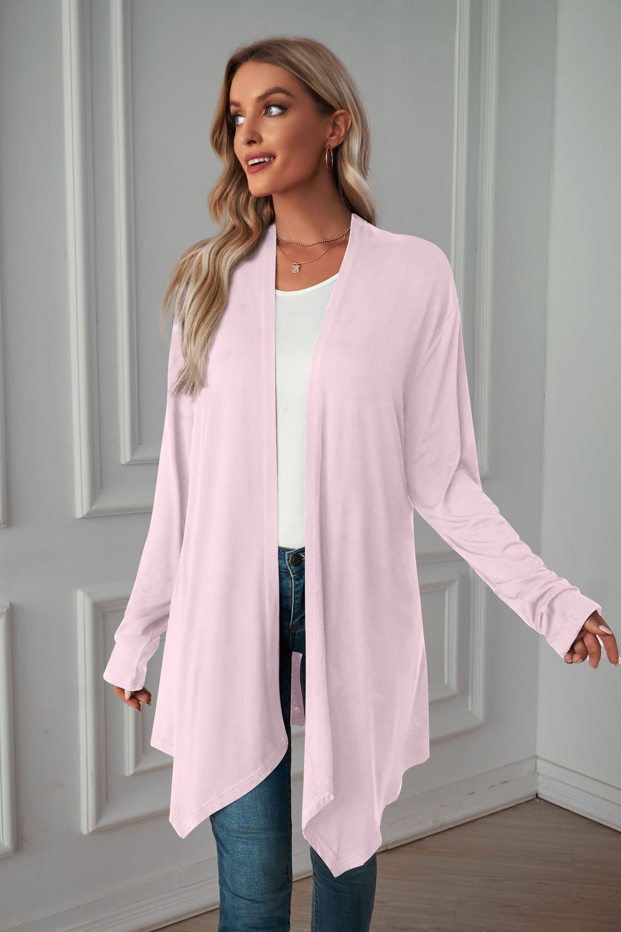Women Clothing Autumn Solid Color Long Sleeve Long Women Cardigan