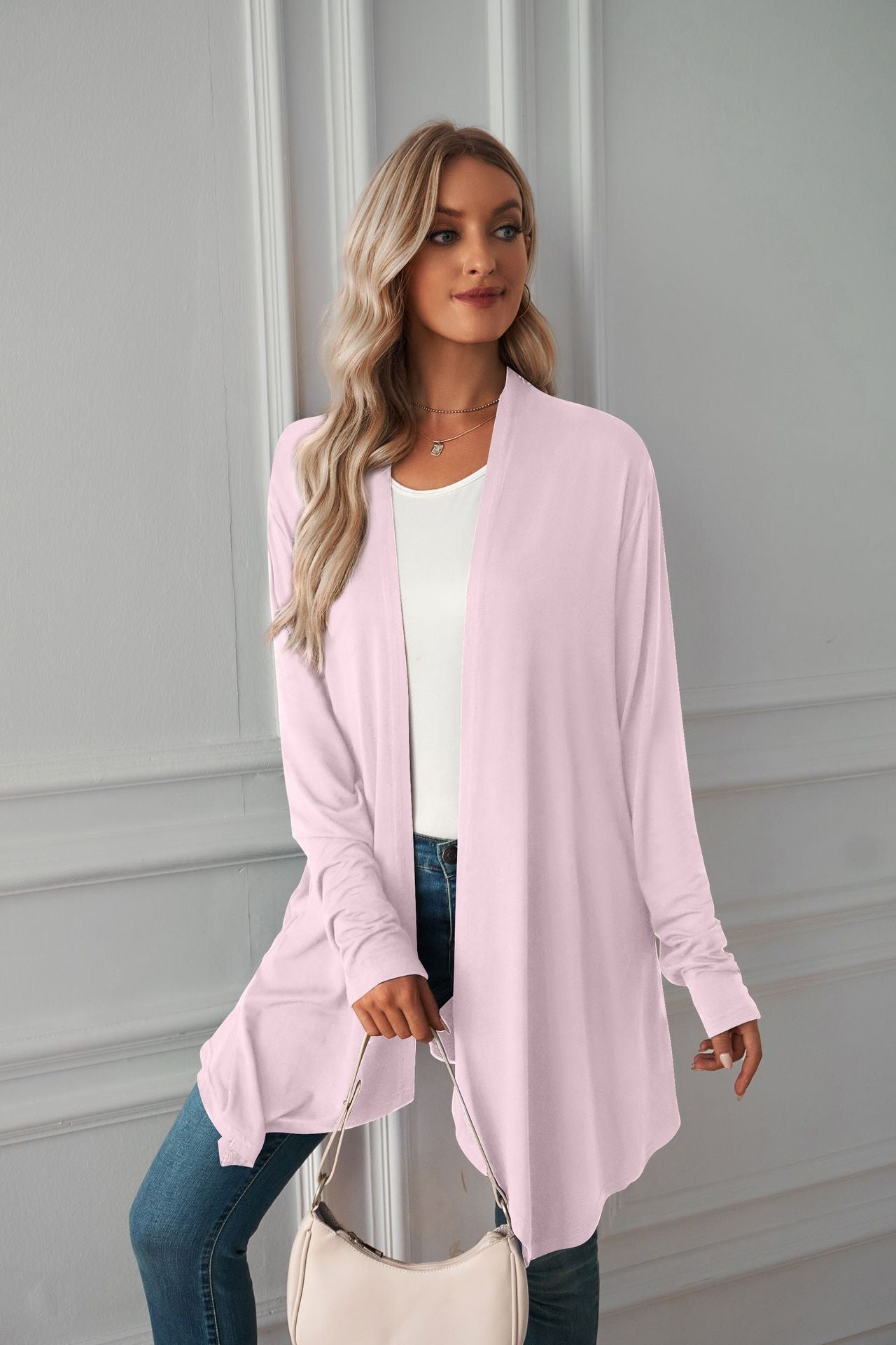 Women Clothing Autumn Solid Color Long Sleeve Long Women Cardigan
