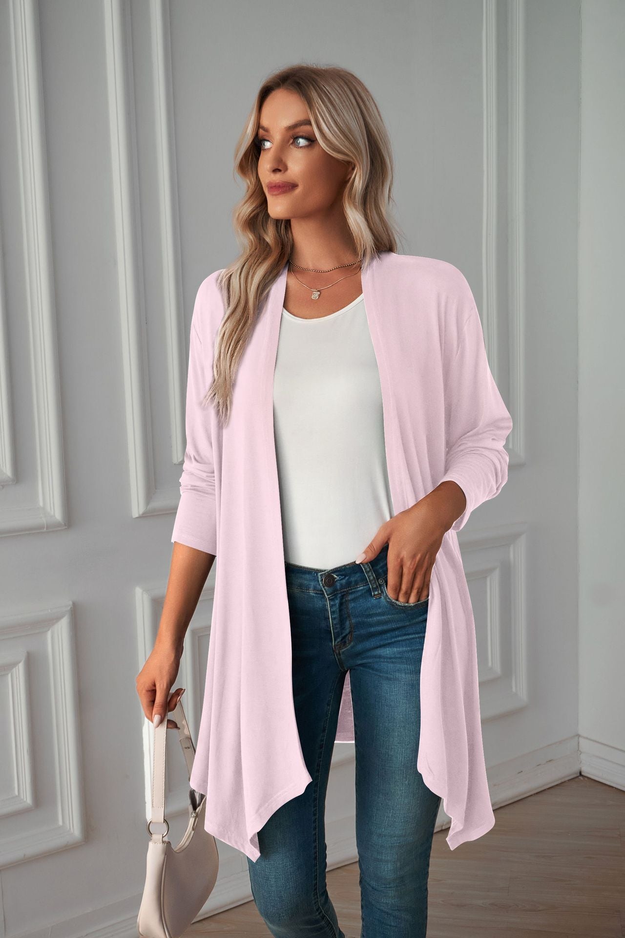 Women Clothing Autumn Solid Color Long Sleeve Long Women Cardigan