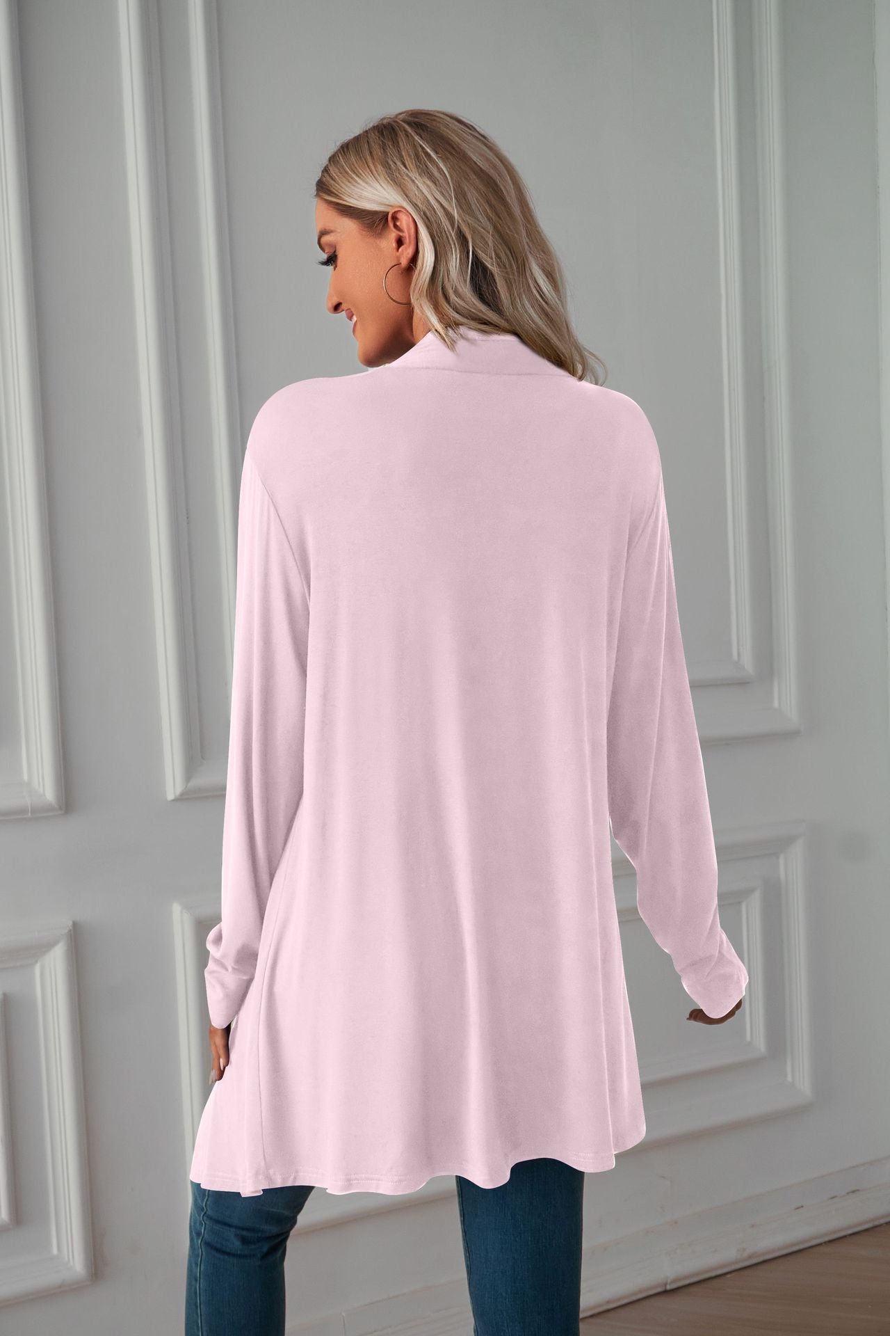 Women Clothing Autumn Solid Color Long Sleeve Long Women Cardigan