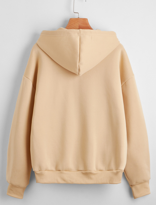 Autumn Winter Fleece Lined Women Solid Color Long Sleeved Zipper Urban Casual Comfortable Loose Women Hoodies
