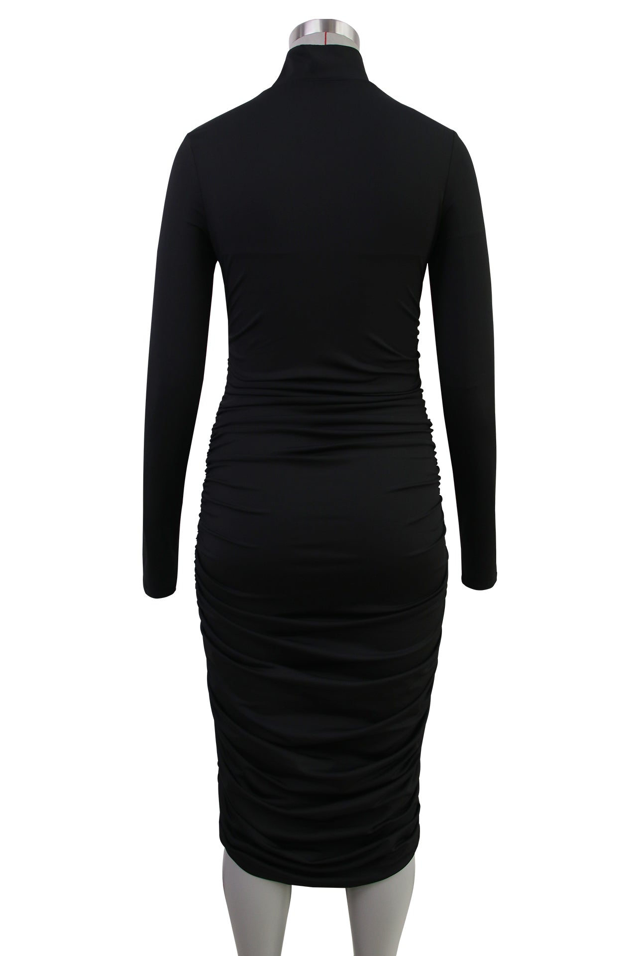 Turtleneck Pleated Nipped Waist Slimming Mid Length One Step Dress Fashionable Autumn Elegant Hip Lifting Long Sleeve Dress