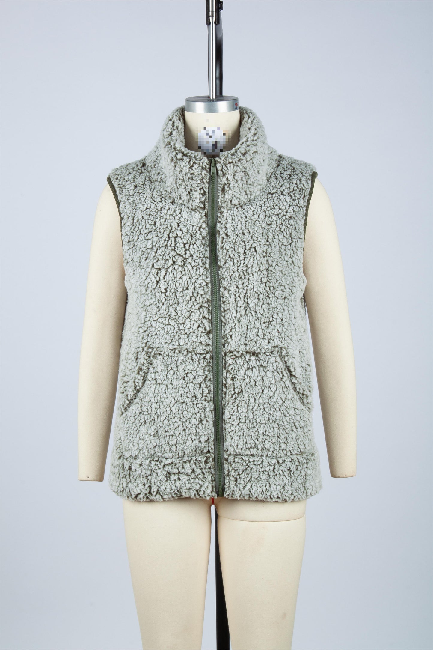 Casual Women Autumn Clothing round Neck Long Sleeve Zipper Non Ironing Fade Treatment Bubble Velvet Vest Jacket