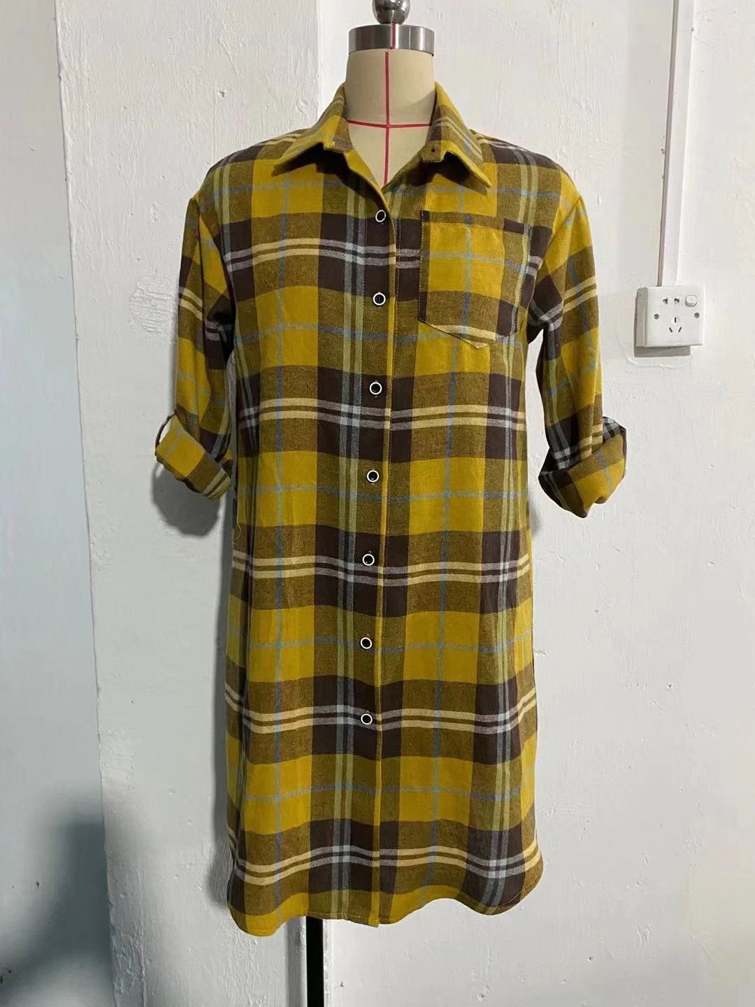 Summer Office Long Sleeved Blue Age Reducing Collared Cotton Single Breasted Japanese Plaid Shirt Outerwear