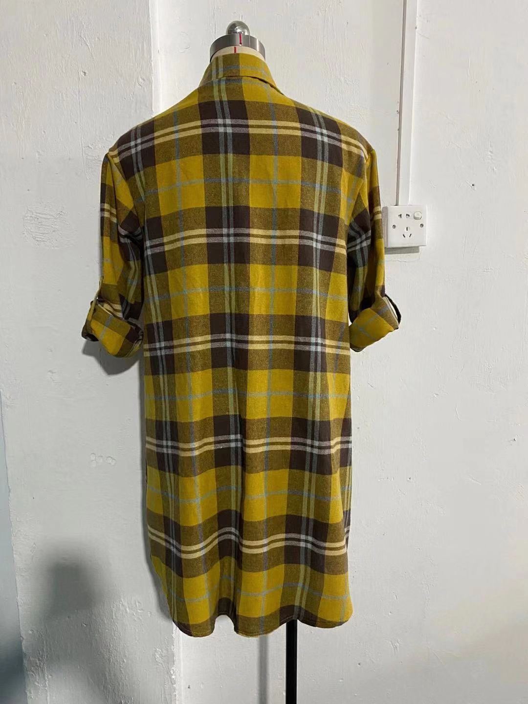 Summer Office Long Sleeved Blue Age Reducing Collared Cotton Single Breasted Japanese Plaid Shirt Outerwear