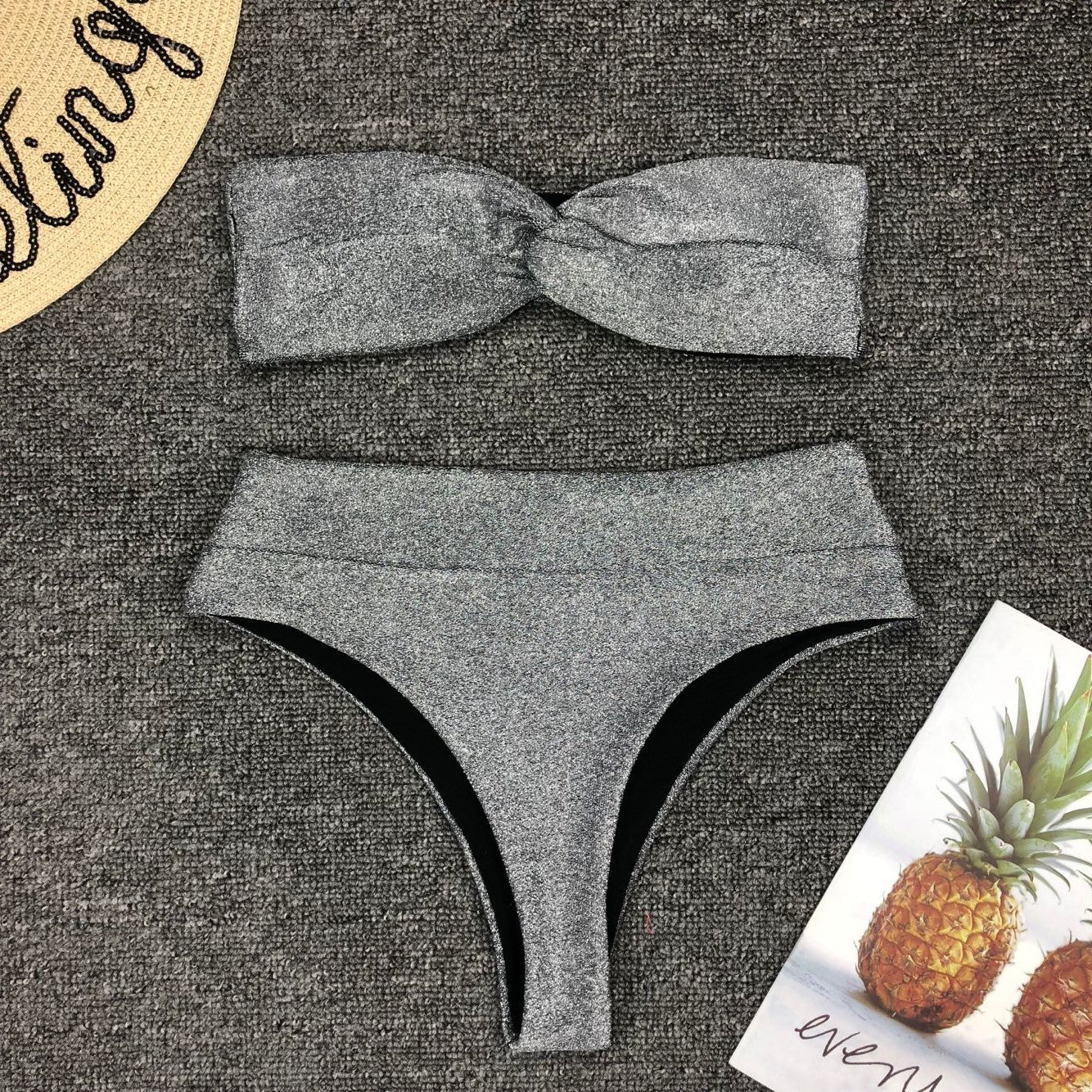 Women Seperated Swimwear Gold Silver Silk Sexy High Waist Bikini