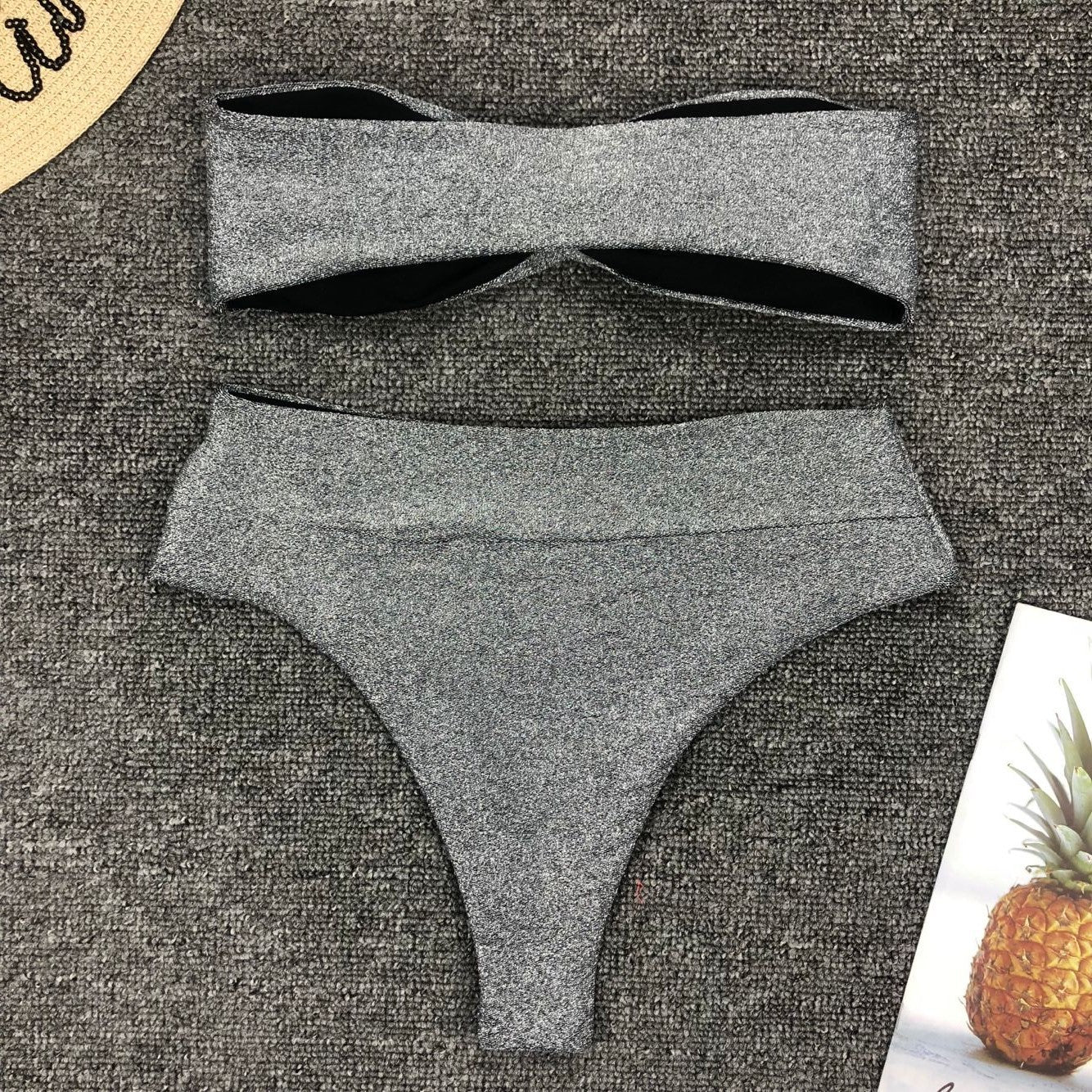 Women Seperated Swimwear Gold Silver Silk Sexy High Waist Bikini