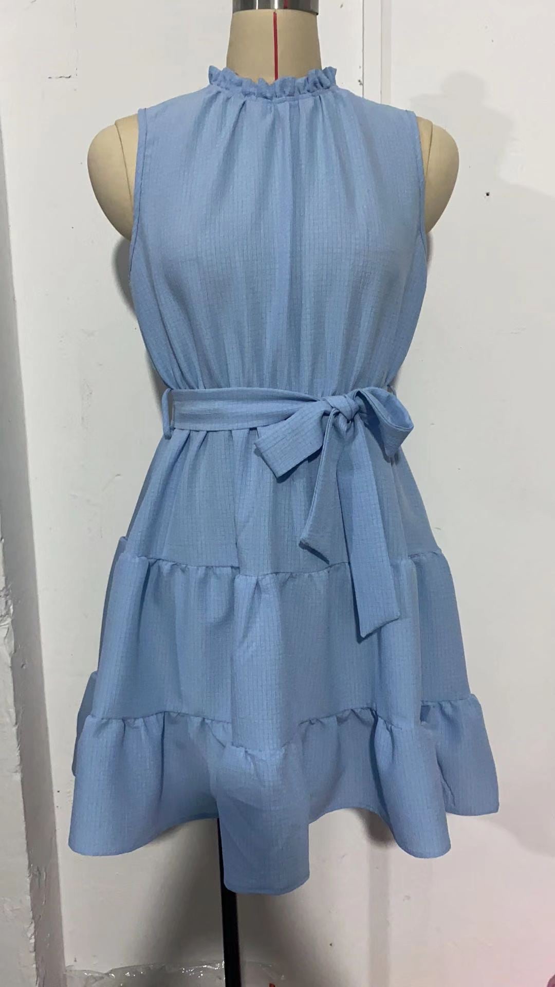 Summer Office Lace up Waist Women Dress Slim Beach Dress