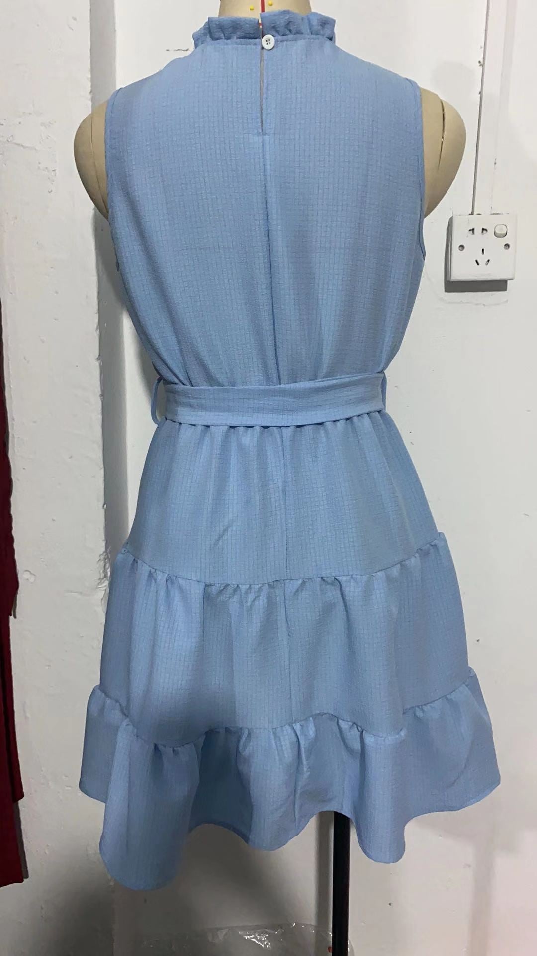 Summer Office Lace up Waist Women Dress Slim Beach Dress