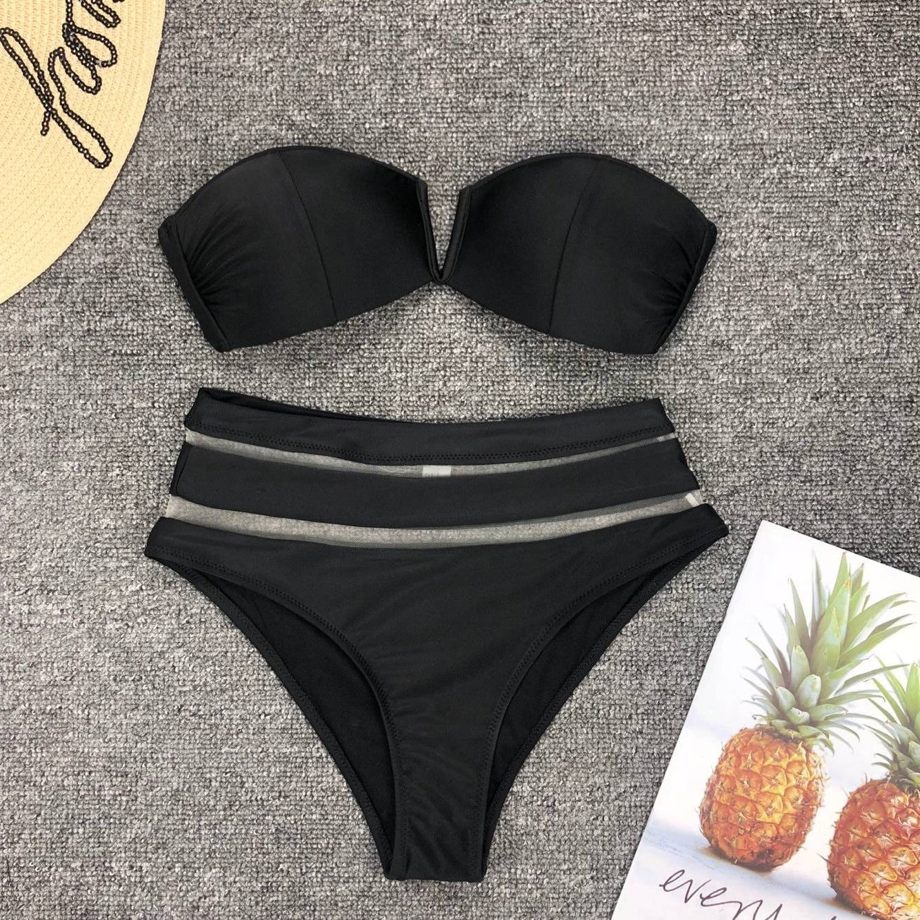 4Split Swimsuit V-neck Mesh Stitching Sexy High Waist Bikini Bikini