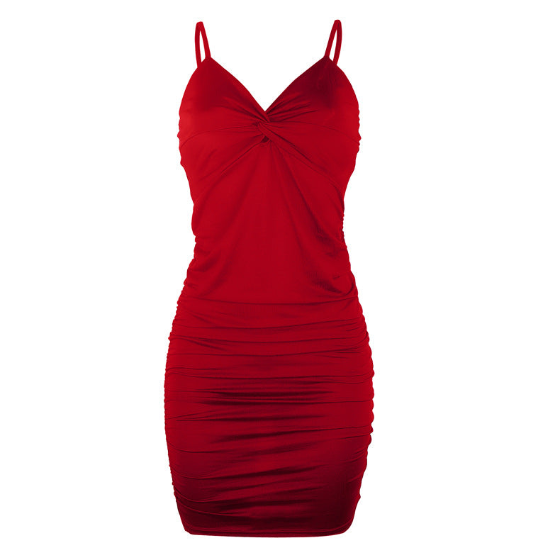 Low Cut Deep V Plunge Plunge Pleated Suspender Hollow Out Cutout Sheath Dress Plus size