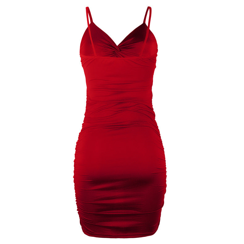 Low Cut Deep V Plunge Plunge Pleated Suspender Hollow Out Cutout Sheath Dress Plus size