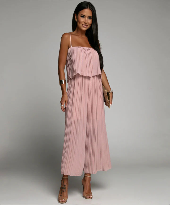Women Clothing Strap Tube Top Pleated Loose Jumpsuit