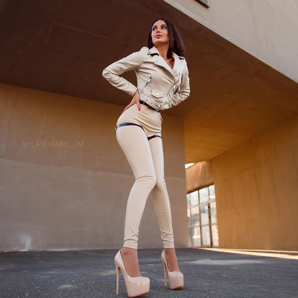 Faux Leather Pants Women Spring Autumn Outer Wear Leggings Women Four-Sided Stretch Trousers
