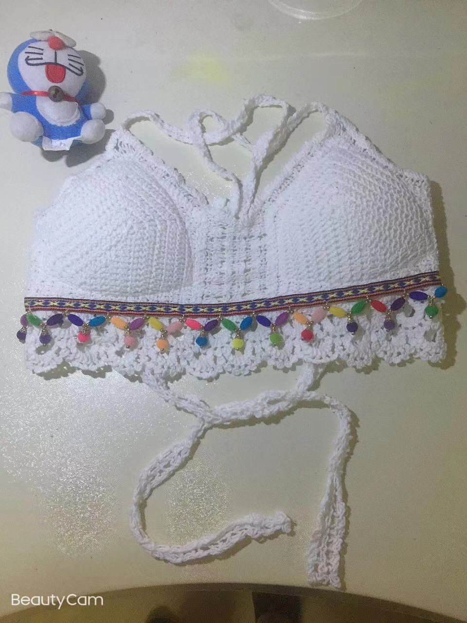 Women Summer Vacation Sleeveless Solid Slim Tie Crochet Crop Top Crochet hook