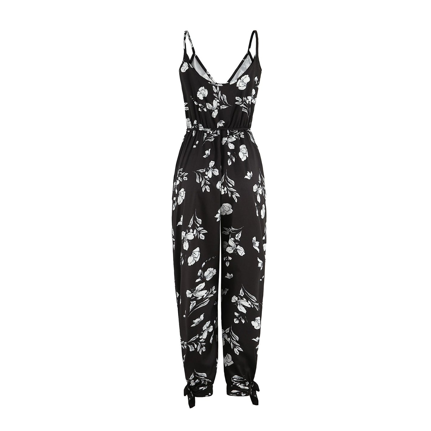 Spring Summer Sexy Backless Tether Deep V Plunge Plunge neck Strap Long Conjoined Trousers