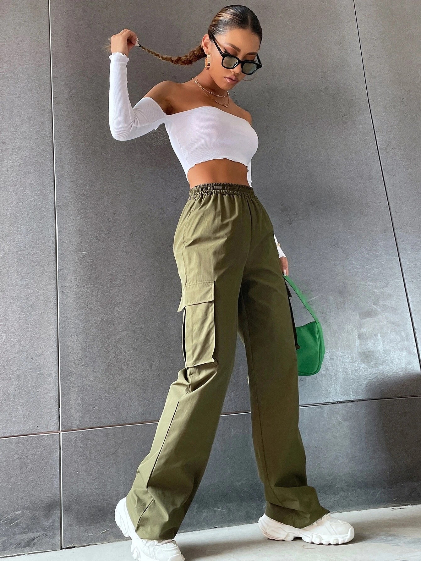 Women Clothing Autumn Best Solid Color High Waist Flip Pocket Overalls Women