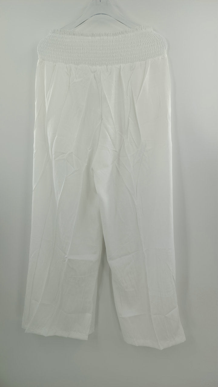 Spring Summer Women Clothing Cotton Linen Solid Color Elastic Waist Wide Leg Pants Casual Pants Trousers