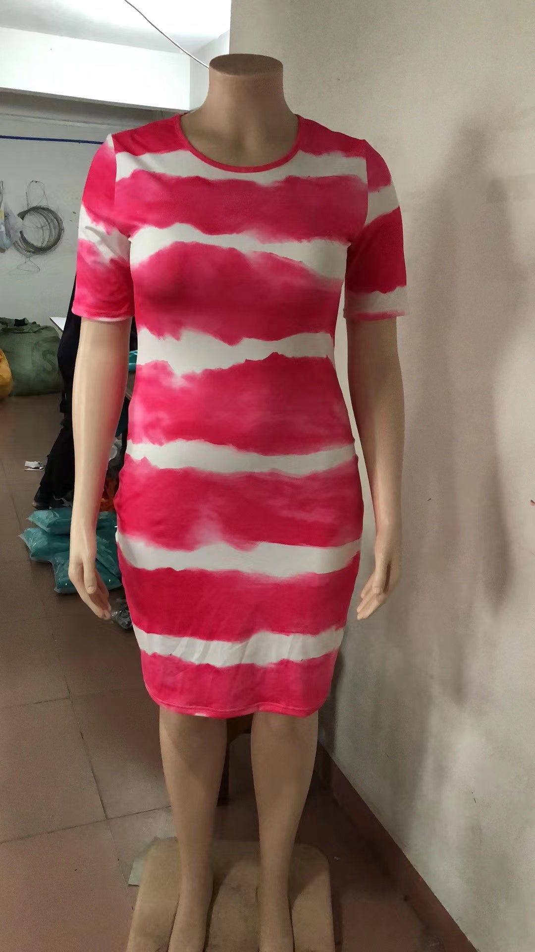 Plus Size Women Clothing Internet Celebrity Type Classic Tie Dye Printed Sheath Dress