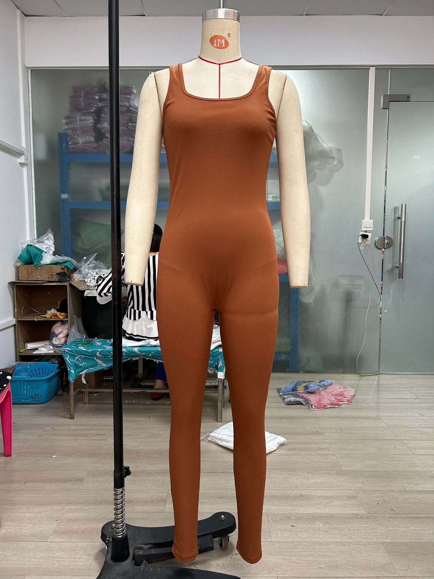 Women Clothing Sleeveless Vest Jumpsuit Thread Square Collar Hip Raise Slim Fit Sexy Jumpsuit