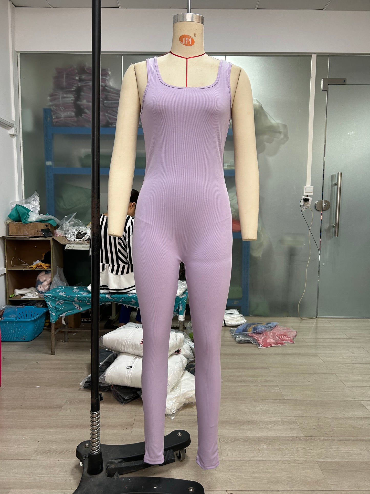 Women Clothing Sleeveless Vest Jumpsuit Thread Square Collar Hip Raise Slim Fit Sexy Jumpsuit