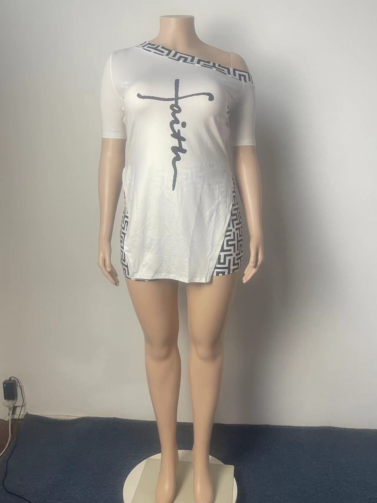 Plus Size Women Clothing Summer Short Sleeve Shorts Positioning Printing Two Piece Suit