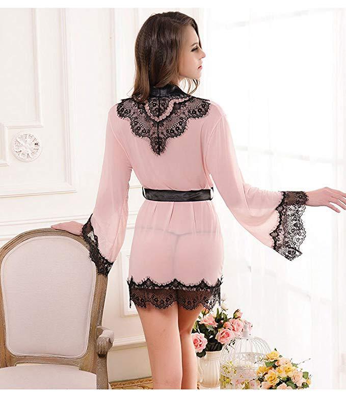 New Sexy Underwear Lace Mesh Gauze Nightgown Lace Edge Sexy Sexy Nightgown Three Pieces