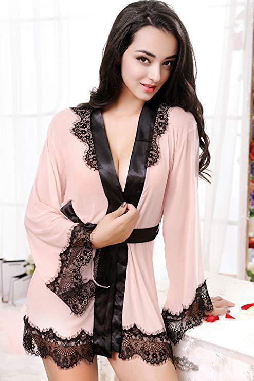 New Sexy Underwear Lace Mesh Gauze Nightgown Lace Edge Sexy Sexy Nightgown Three Pieces