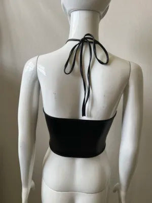 Autumn Faux Leather Tight Elastic Strap Tube Top Wrapped Chest Leather Top