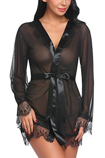 New Sexy Underwear Lace Mesh Gauze Nightgown Lace Edge Sexy Sexy Nightgown Three Pieces