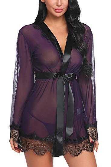 New Sexy Underwear Lace Mesh Gauze Nightgown Lace Edge Sexy Sexy Nightgown Three Pieces