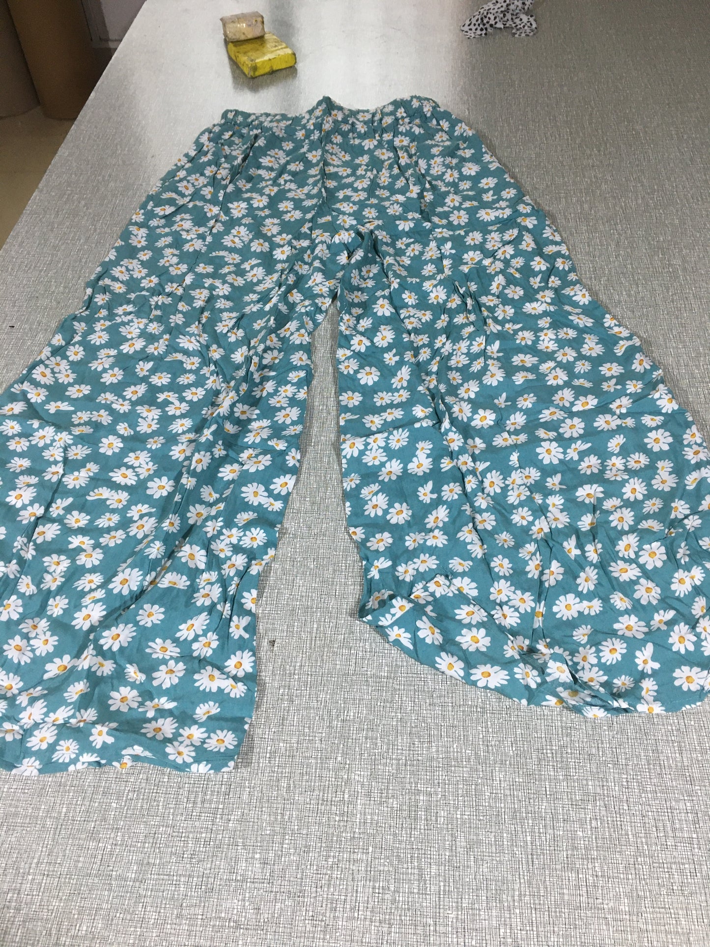 Spring Summer Office Green No Belt Loose Little Daisy Cotton Trousers Mid Waist Women Wide Leg Pants