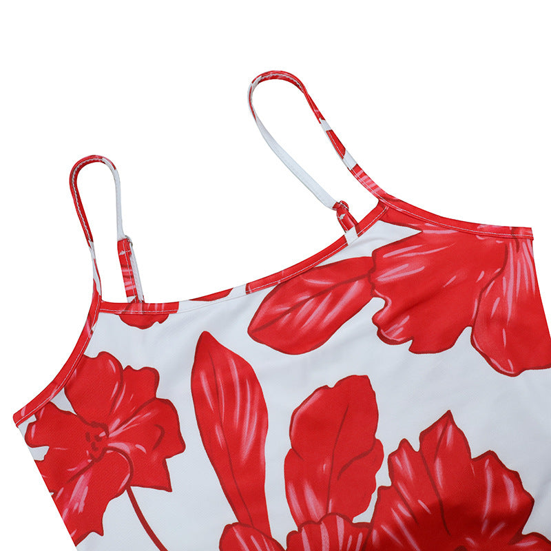 Women Clothing Summer Suspender U Collar Slim Fit Backless Floral Dress
