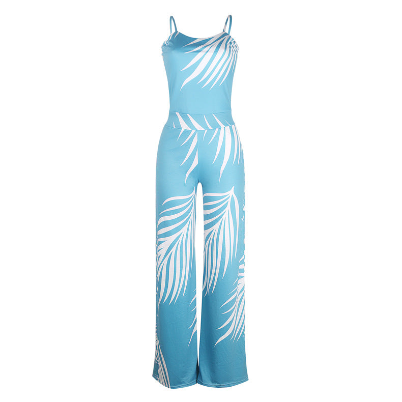 Women Clothing Sling High Waist Print Bell-Bottom Plus size Jumpsuit
