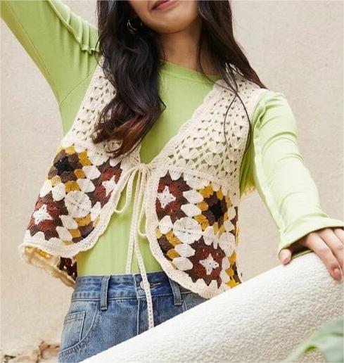 Women Summer Vacation Crochet Hollow Placket Lace Top Vest Crochet hook