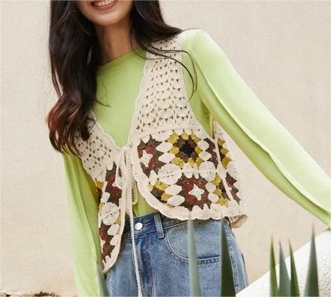 Women Summer Vacation Crochet Hollow Placket Lace Top Vest Crochet hook