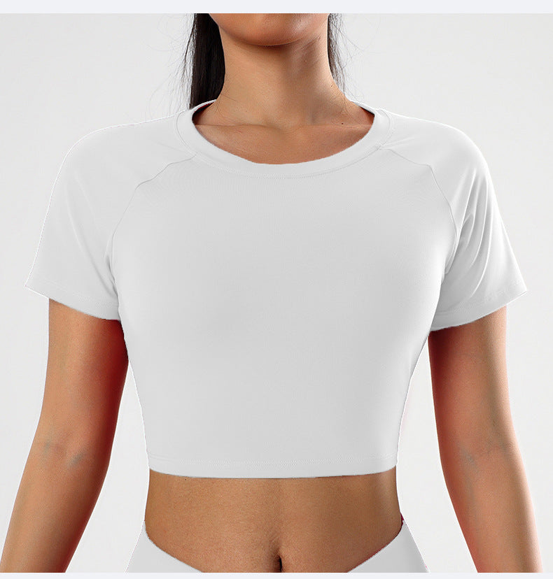 Summer round Neck Yoga T shirt Short Sleeve High Sense Sexy Tight Exposed Cropped Workout Running Top Sports Short Sleeve