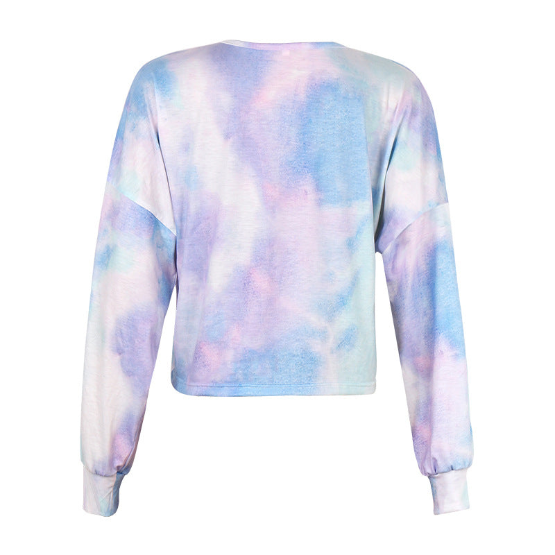 Popular Tie Dye Printed Long Sleeve Hooded Lace Up Sweatshirt